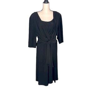 R&M Richards Dress Black Midi Sash Wrap Waist Front Tie 3/4 Sleeves Size 22W